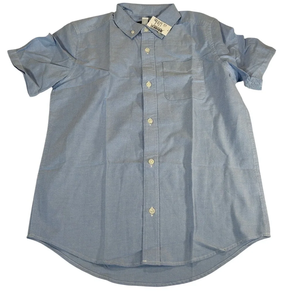 Childrens Place Boys Light Blue Oxford Short Sleeve Button Down Shirt 10/12 L